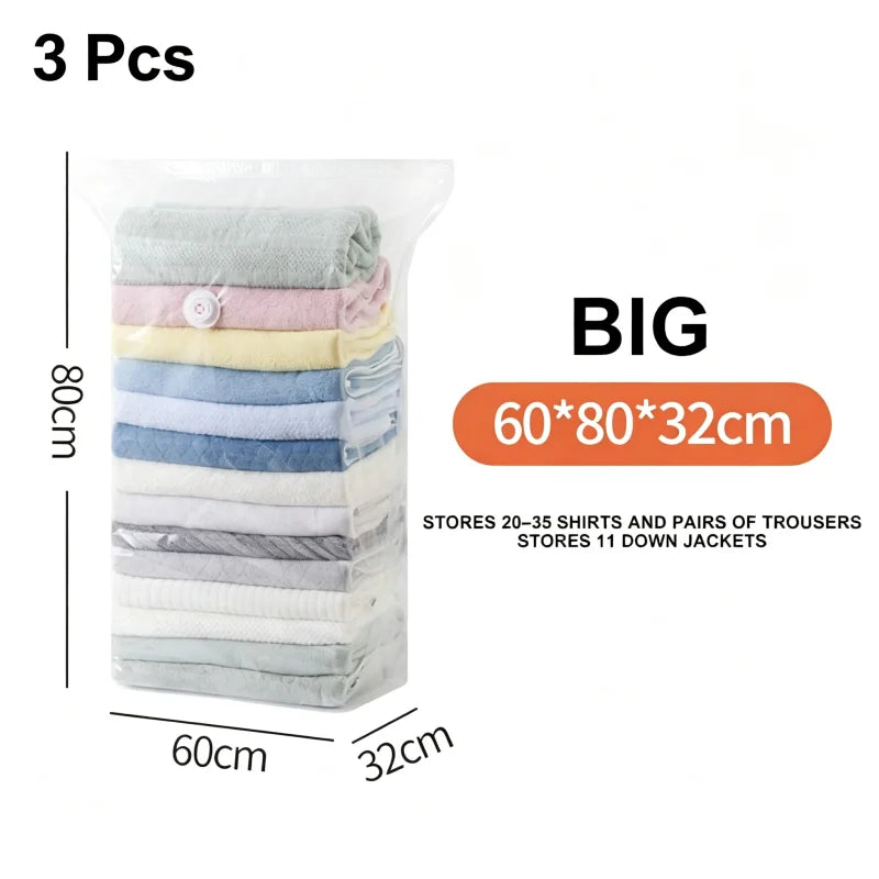 Super Large Capacity 3D Vacuum Compression Bag No Pump Roll Up Space Saver Clothes Blankets & Quilts Thicken Sealing Storage Bag