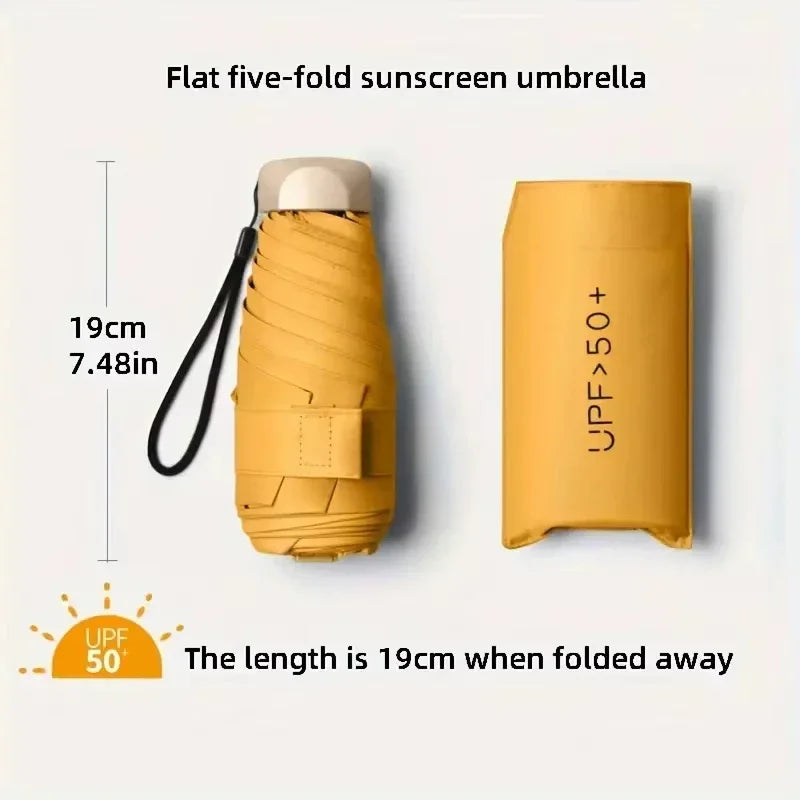 Mini Pocket Sun Umbrella Rain Umbrella UV Ultraviolet Protection Sun Shade Vinyl Folding Umbrella Pocket Folding Parasol Capsule