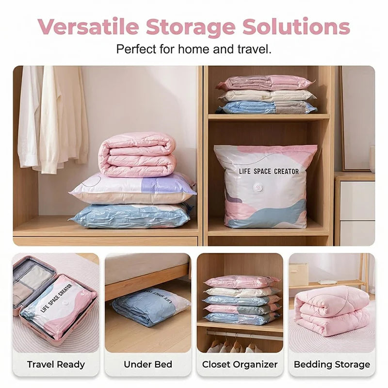 Super Large Capacity 3D Vacuum Compression Bag No Pump Roll Up Space Saver Clothes Blankets & Quilts Thicken Sealing Storage Bag
