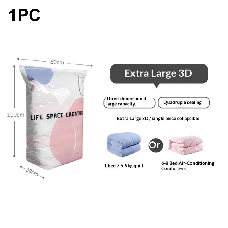 Super Large Capacity 3D Vacuum Compression Bag No Pump Roll Up Space Saver Clothes Blankets & Quilts Thicken Sealing Storage Bag