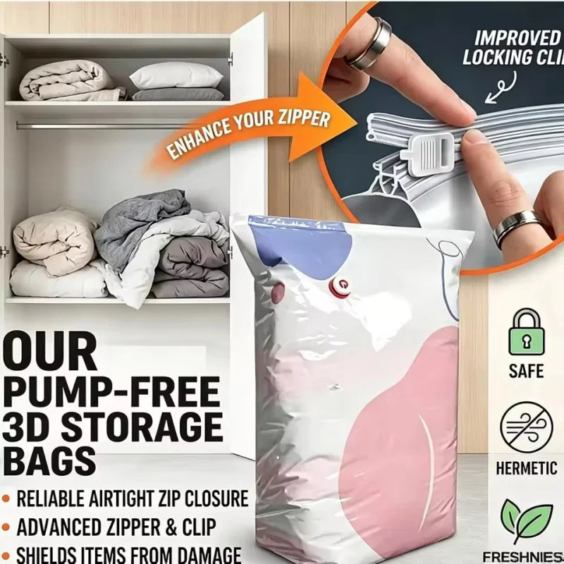 Super Large Capacity 3D Vacuum Compression Bag No Pump Roll Up Space Saver Clothes Blankets & Quilts Thicken Sealing Storage Bag