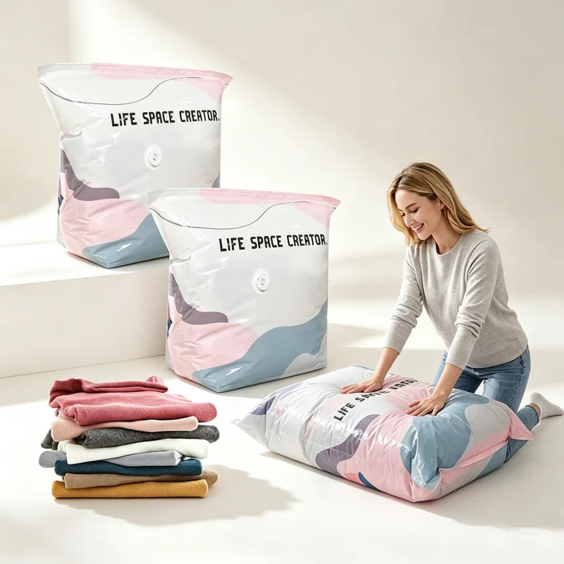 Super Large Capacity 3D Vacuum Compression Bag No Pump Roll Up Space Saver Clothes Blankets & Quilts Thicken Sealing Storage Bag