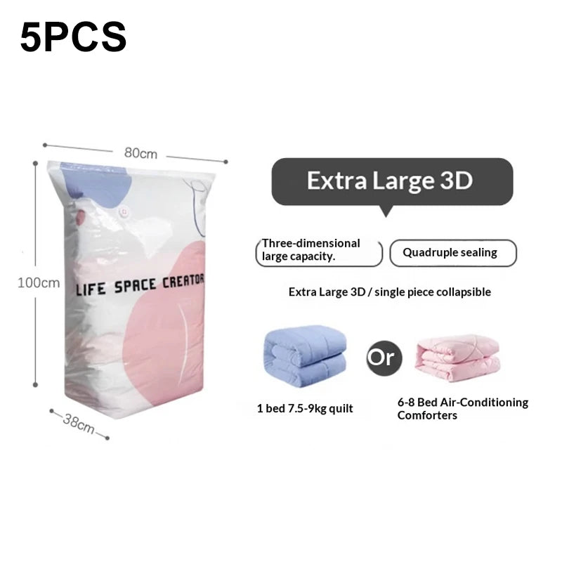 Super Large Capacity 3D Vacuum Compression Bag No Pump Roll Up Space Saver Clothes Blankets & Quilts Thicken Sealing Storage Bag