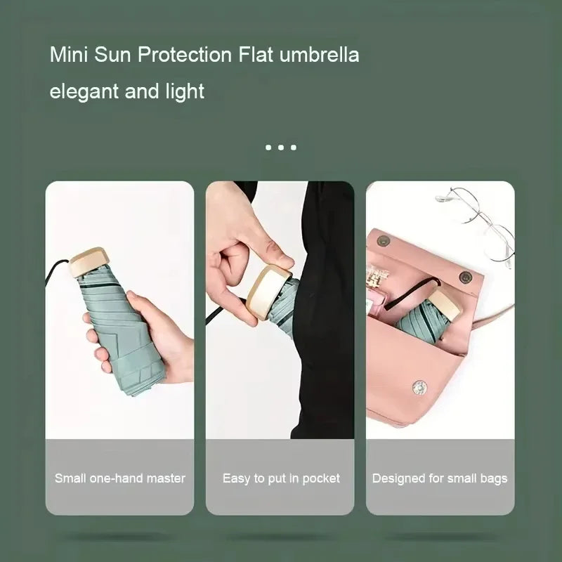 Mini Pocket Sun Umbrella Rain Umbrella UV Ultraviolet Protection Sun Shade Vinyl Folding Umbrella Pocket Folding Parasol Capsule