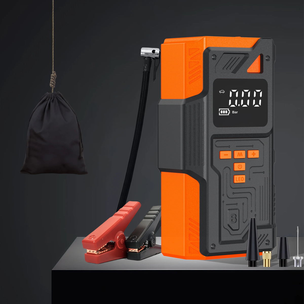 Portable Car Jump Starter with Air Pump 5000A Peak, 10.5 Bar Maximum Inflation Auto Tyre Inflator Battery Starters with LED